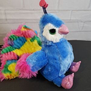 Wild Republic Plush Peacock 9" Blue & Pink Soft Stuffed Animal